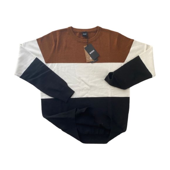 NWT Hugo Boss Men's Fine-Knit Cotton Sweater With Striped Trims Large - Picture 3 of 6